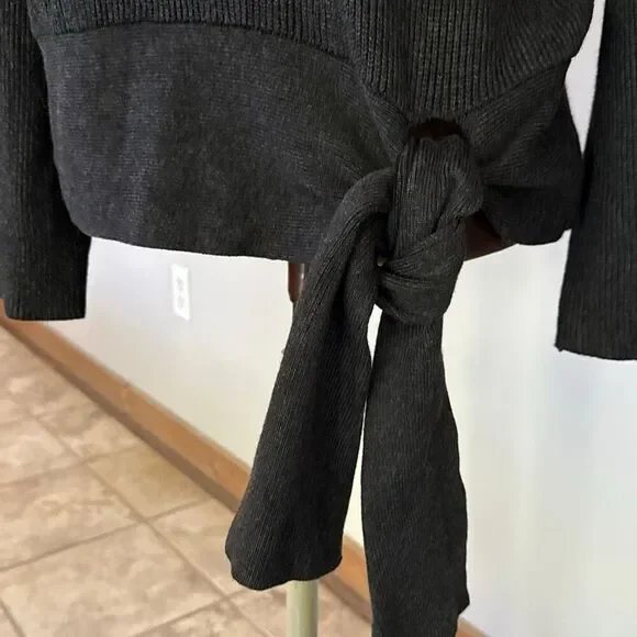 Zara knit ribbed turtleneck sweater womens size small tie waist modest minimalis - Picture 3 of 10